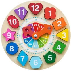 Horloge éducative avec formes à encastrer en bois