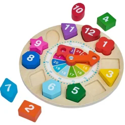 Horloge éducative avec formes à encastrer en bois