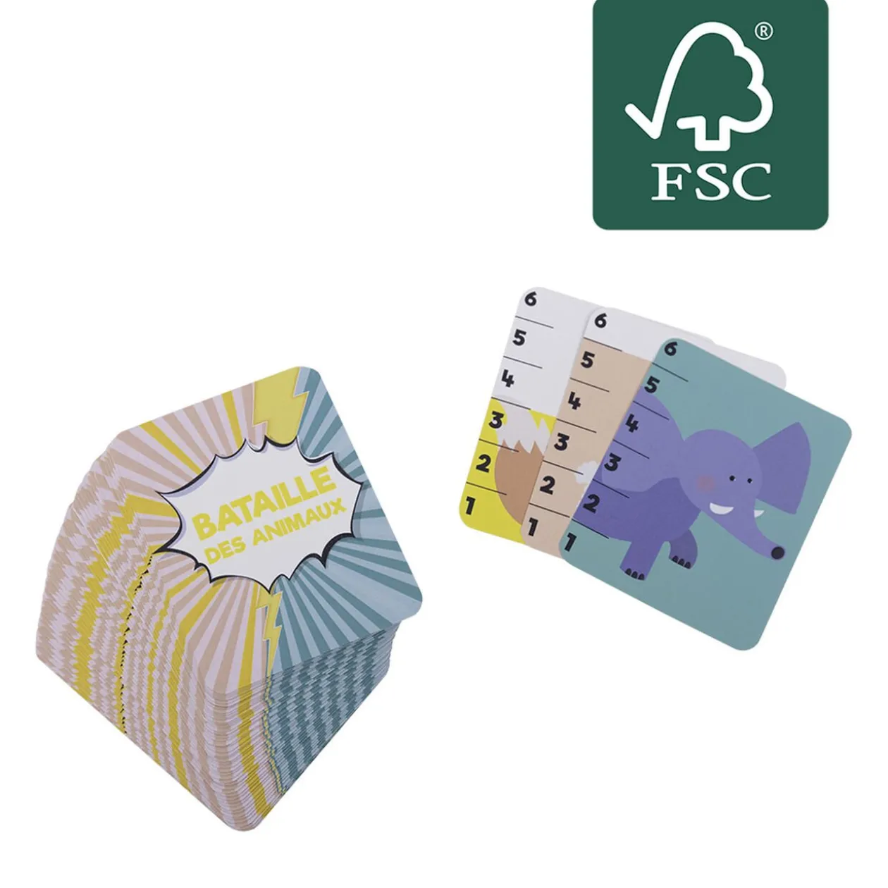 Jeu bataille des animaux de la jungle en bois 50 cartes