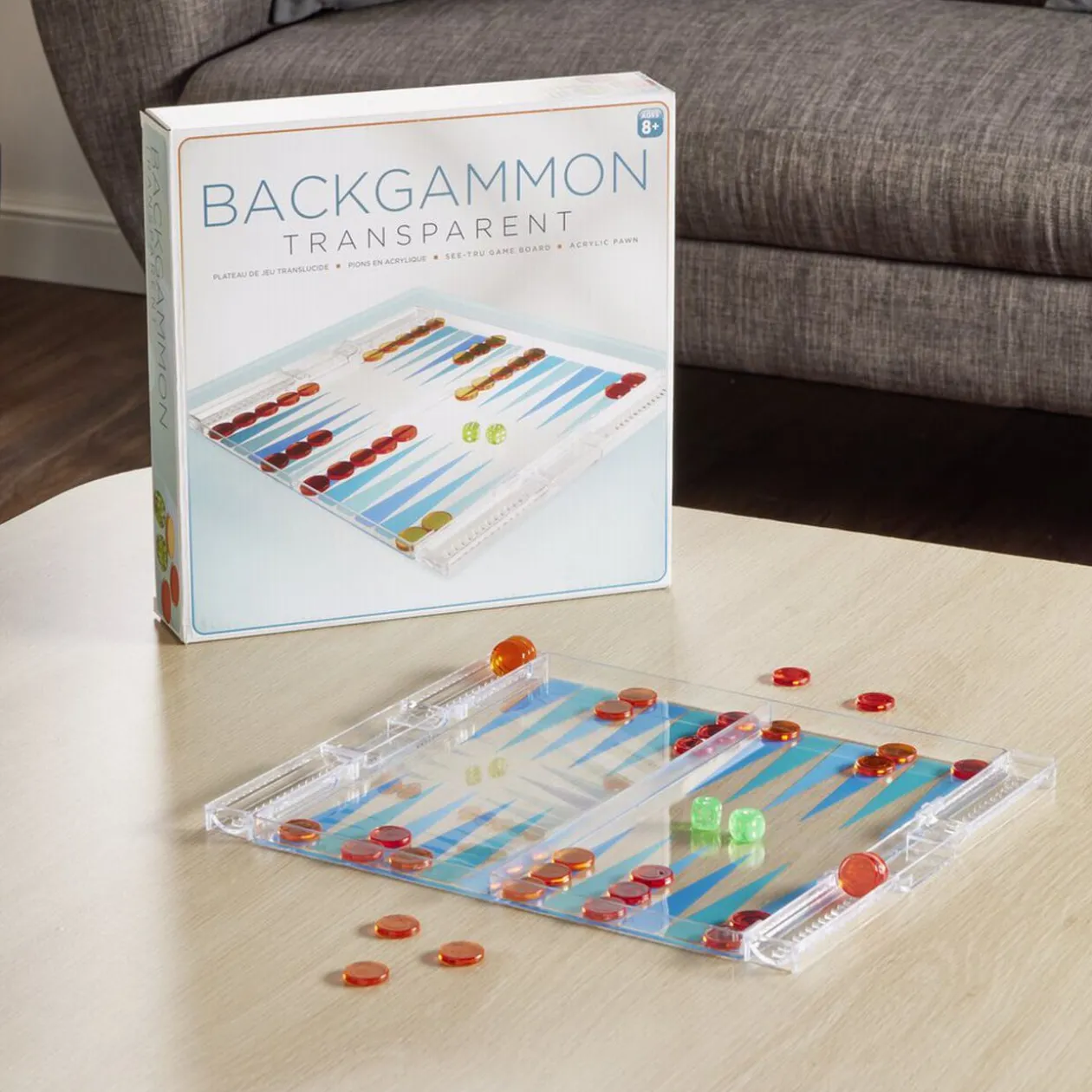 Jeu de backgammon transparent 24,8x30cm