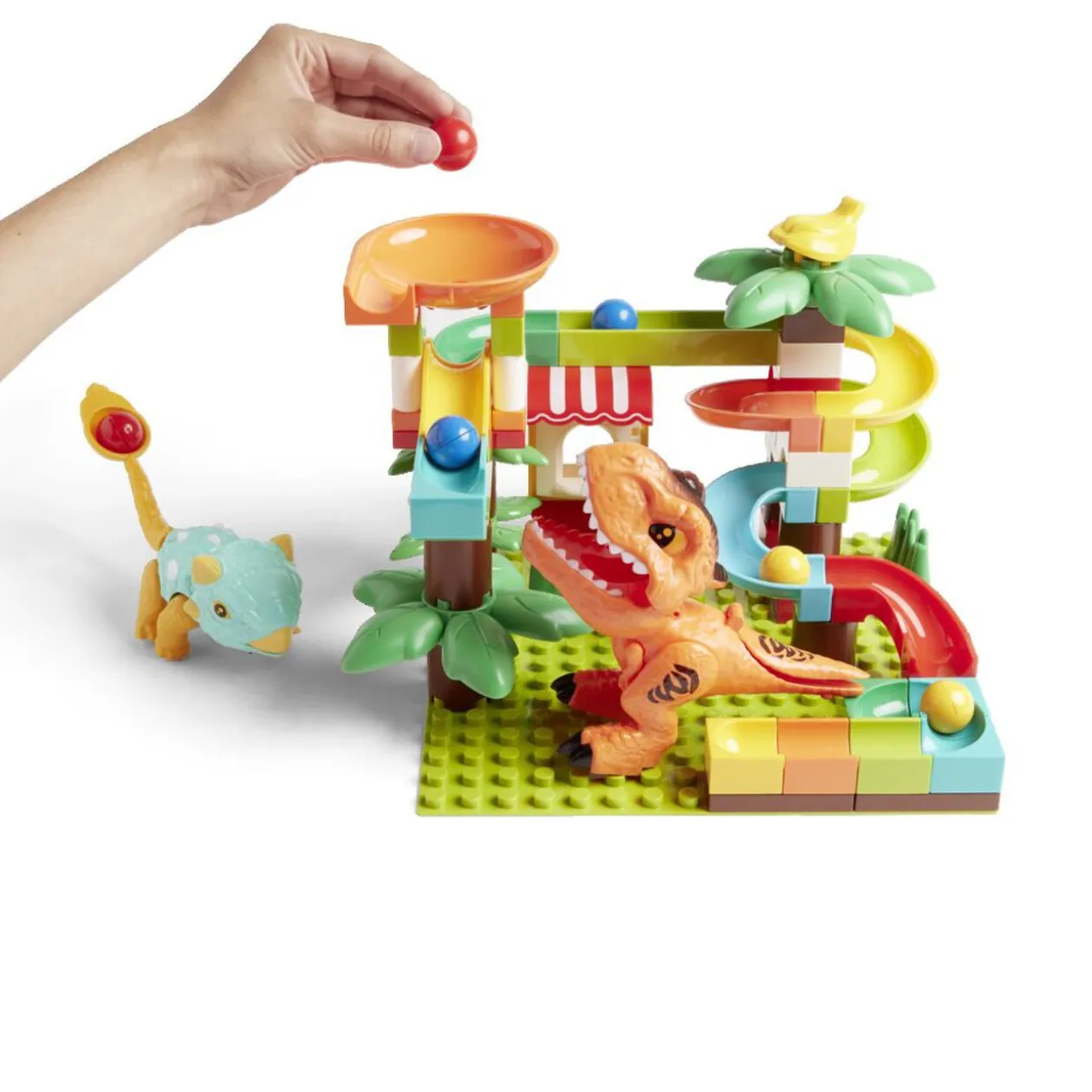 Jeu de construction bloc 78 pièces avec 2 dinosaures et billes