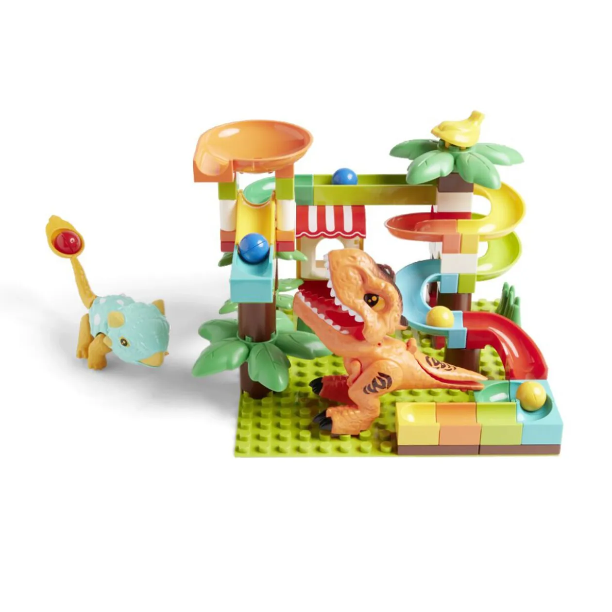 Jeu de construction bloc 78 pièces avec 2 dinosaures et billes