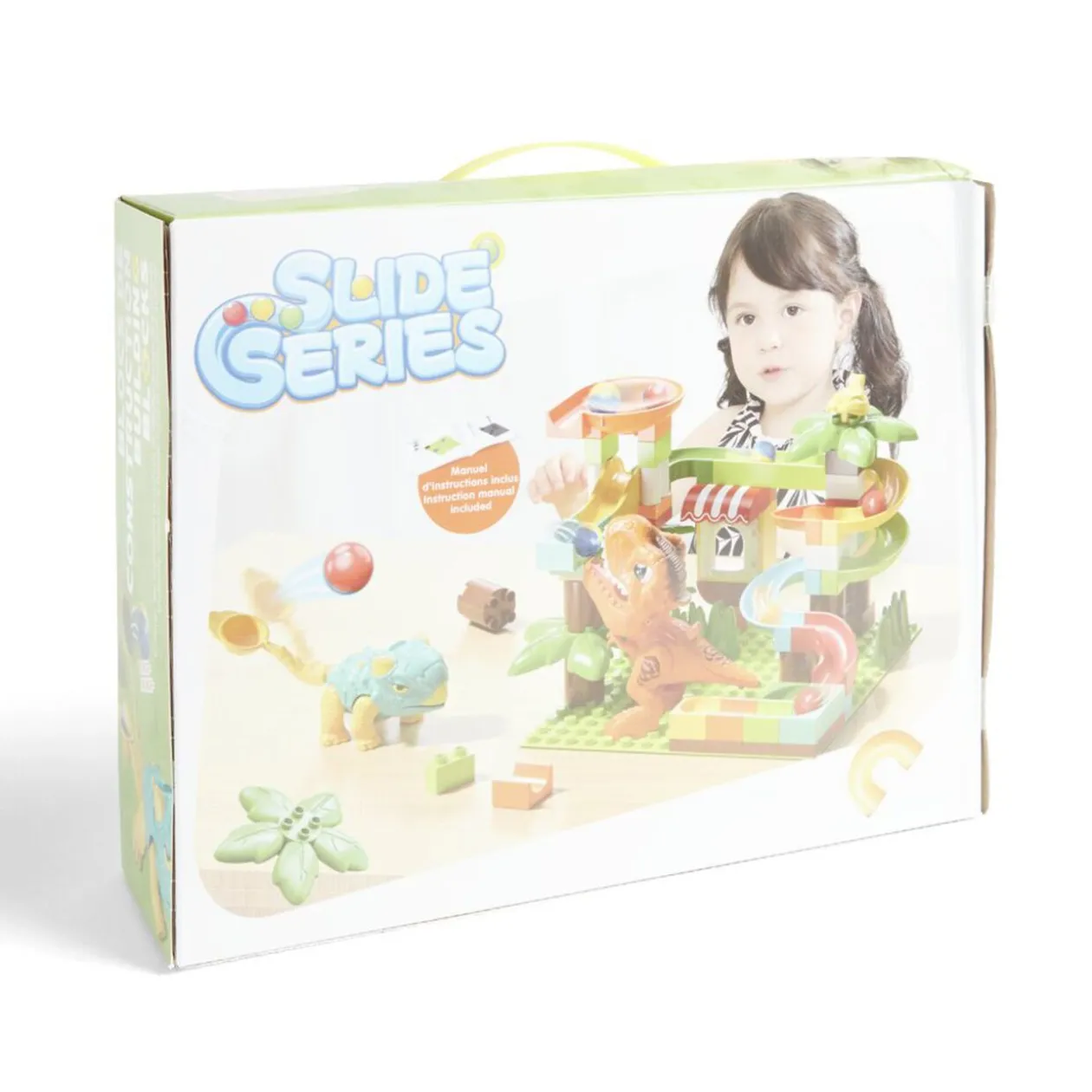 Jeu de construction bloc 78 pièces avec 2 dinosaures et billes