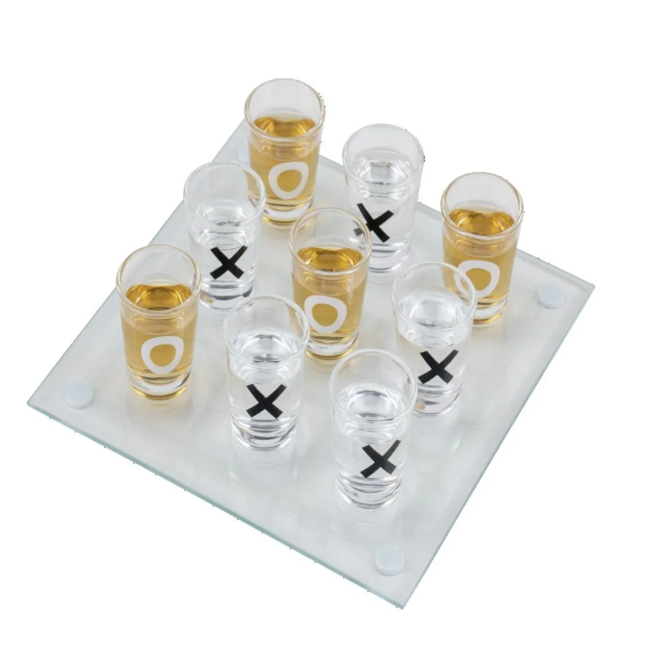 Jeu de morpion à boire avec shooters et plateau en verre 20x20cm