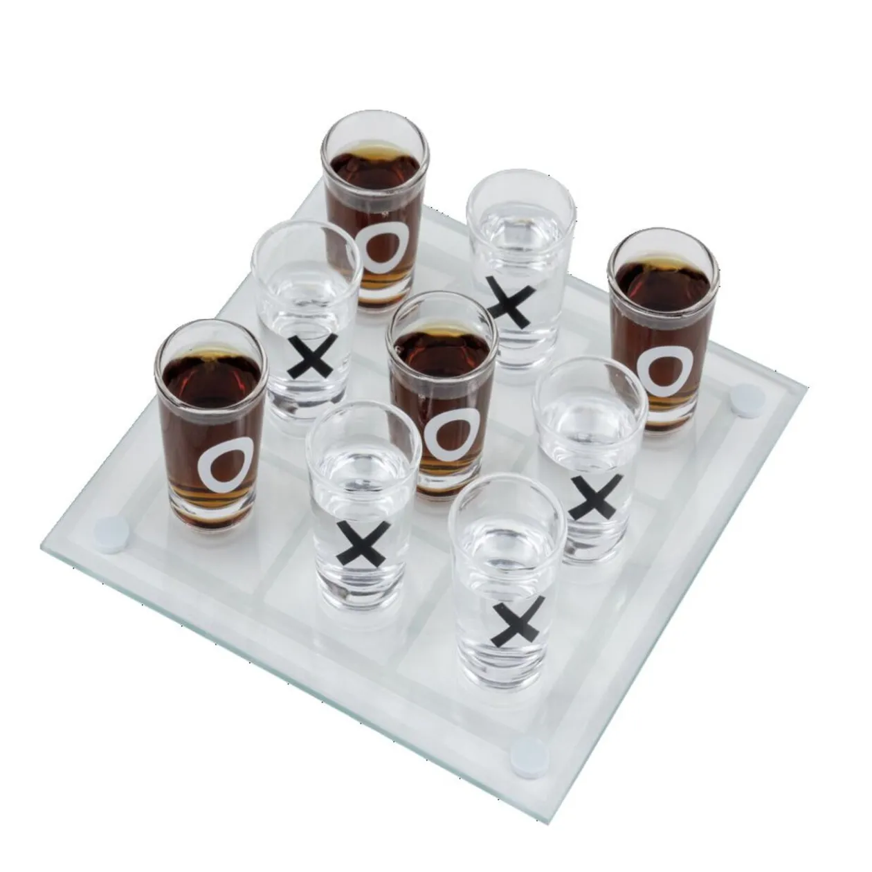 Jeu de morpion à boire avec shooters et plateau en verre 20x20cm