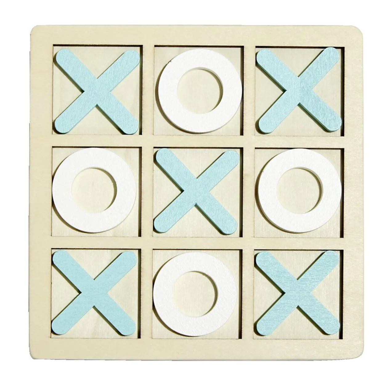 Jeu de morpion bois 14x14cm blanc/orange ou blanc/bleu