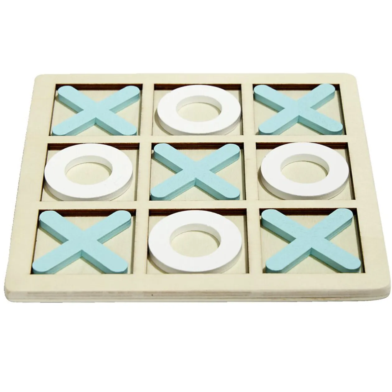 Jeu de morpion bois 14x14cm blanc/orange ou blanc/bleu