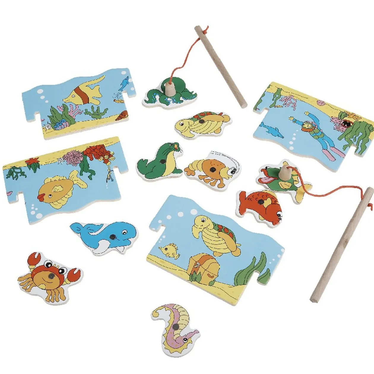 Jeu de pêche magnétique en bois animaux marins