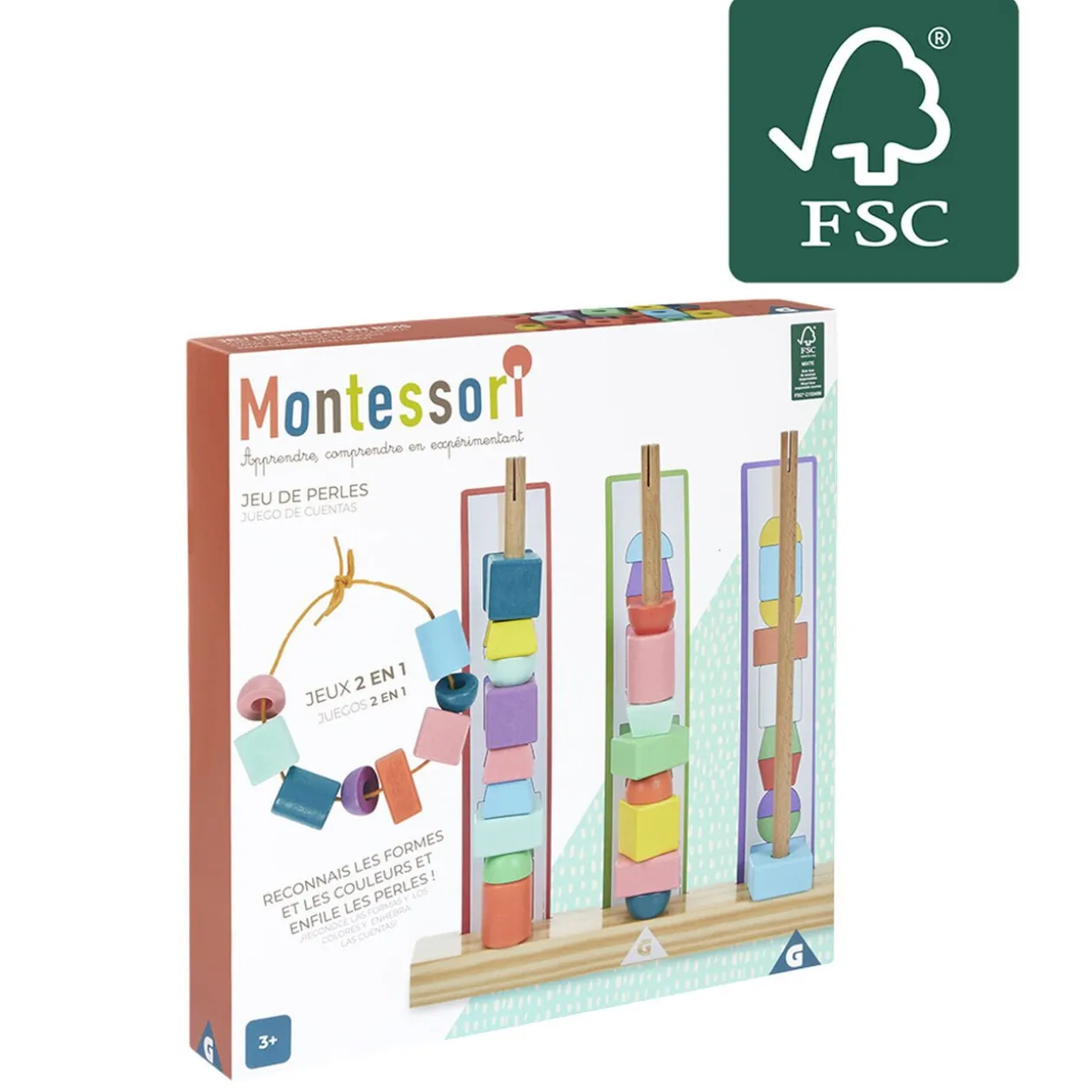 Jeu de perles 2 en 1 en bois certifié FSC® Montessori