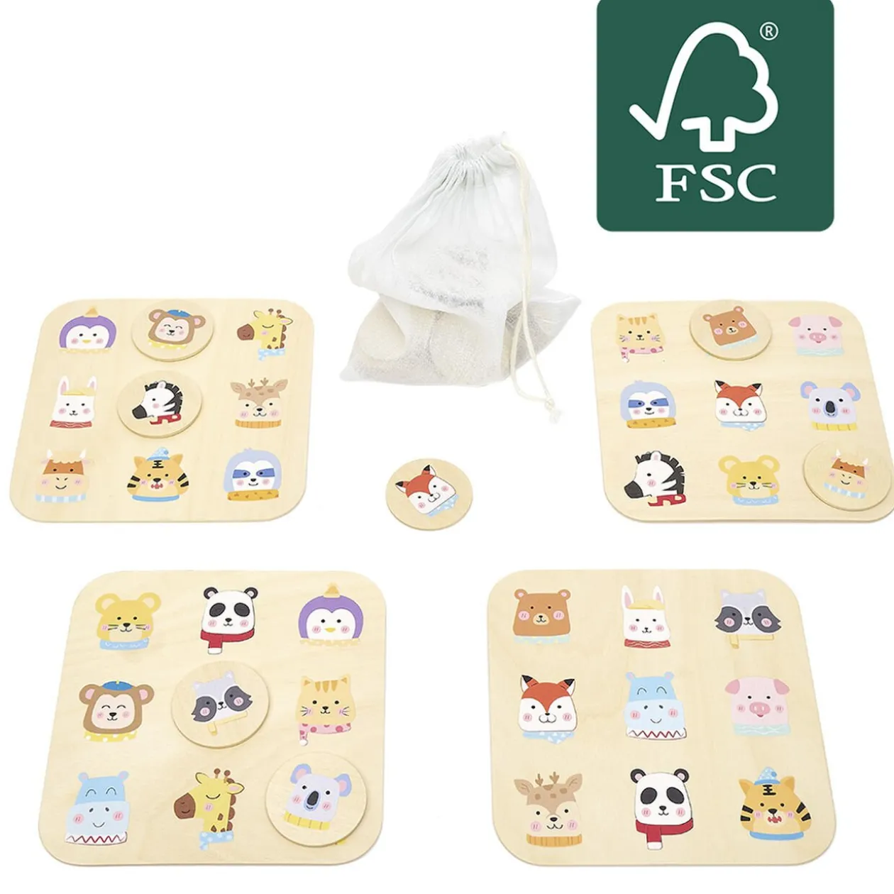 Jeu de société en bois 3en1 loto domino et mémo