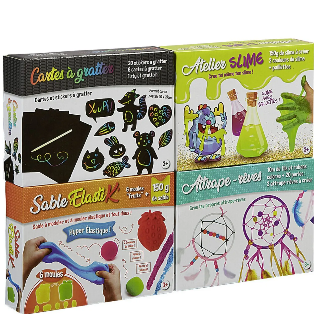 Jeux créatifs x4 slim cartes à gratter attrape rêves sable élastique