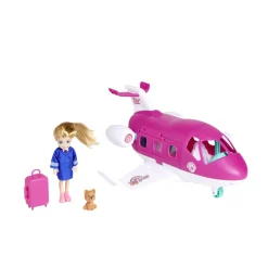 Jouet avion rose avec poupée et accessoires