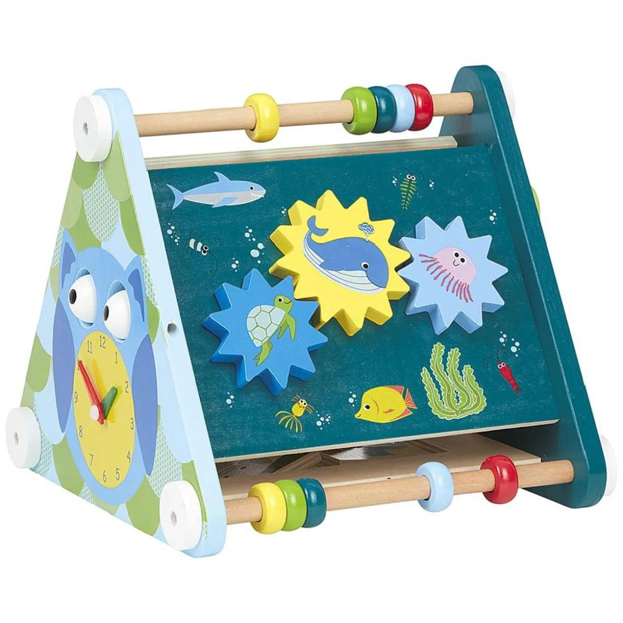 Jouet d'éveil en bois forme triangle 6 activités