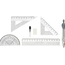 Kit complet compas règle équerre rapporteur 8 pièces