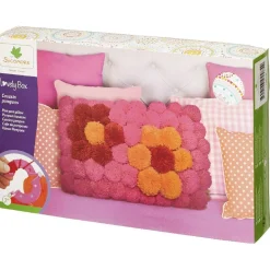 Kit création Lovely Box coussin pompons laine rose et orange