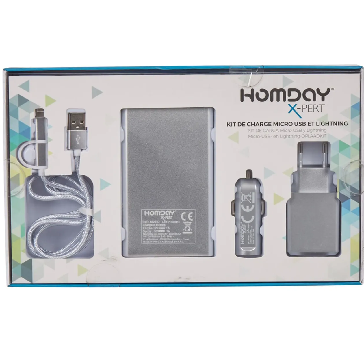 Kit de charge universel smartphone argenté