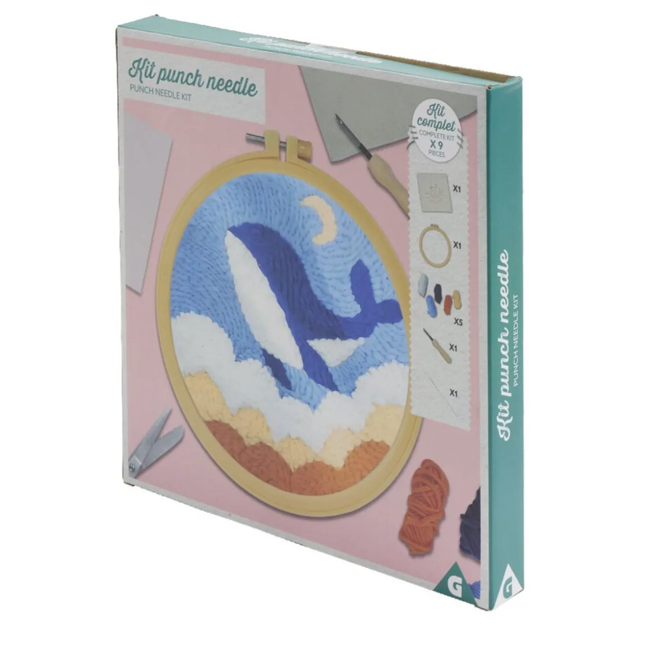 Kit de crochet avec support rond bois et laine 25x9x6cm - plusieurs modèles