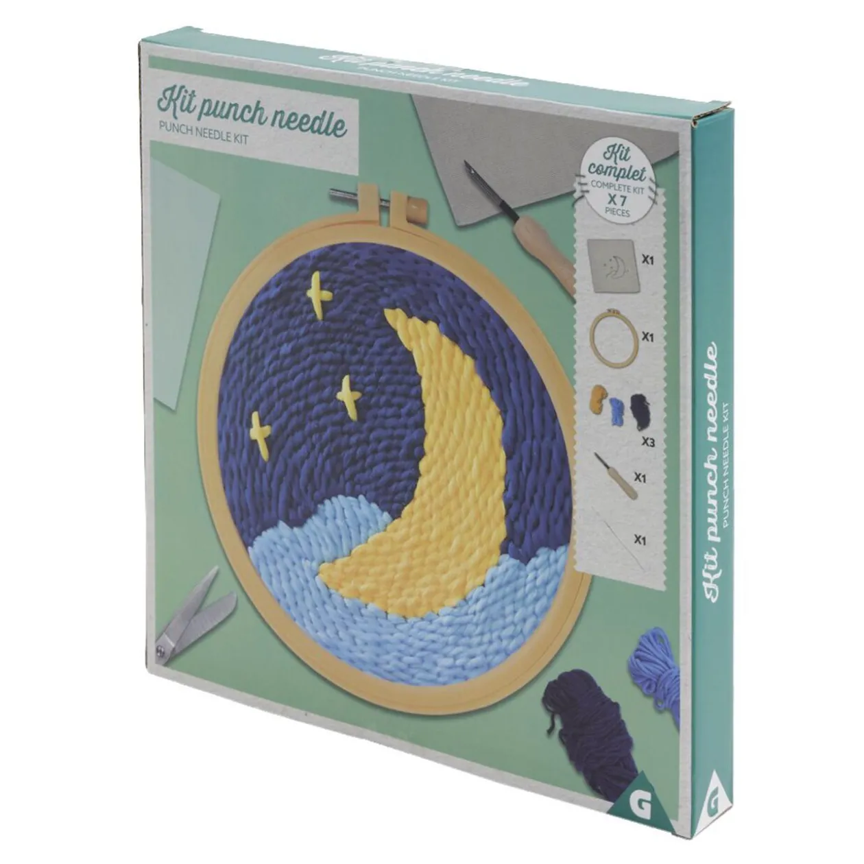 Kit de crochet avec support rond bois et laine 25x9x6cm - plusieurs modèles