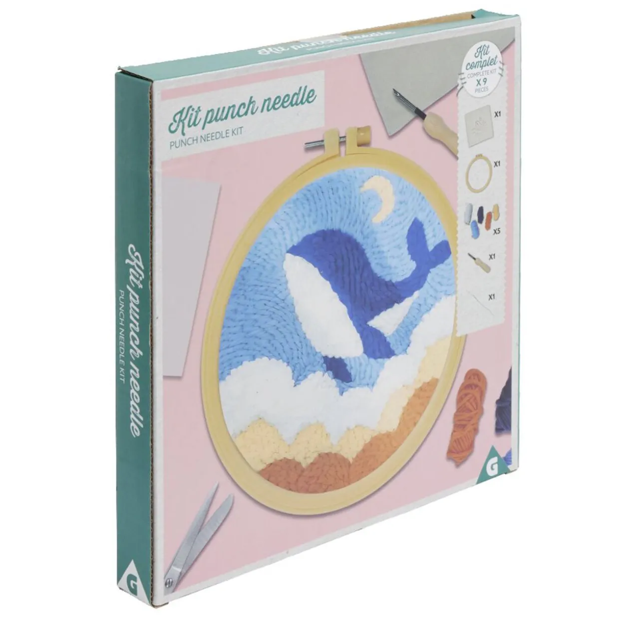 Kit de crochet avec support rond bois et laine 25x9x6cm - plusieurs modèles