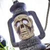 Lanterne Halloween tête de mort grise et blanche