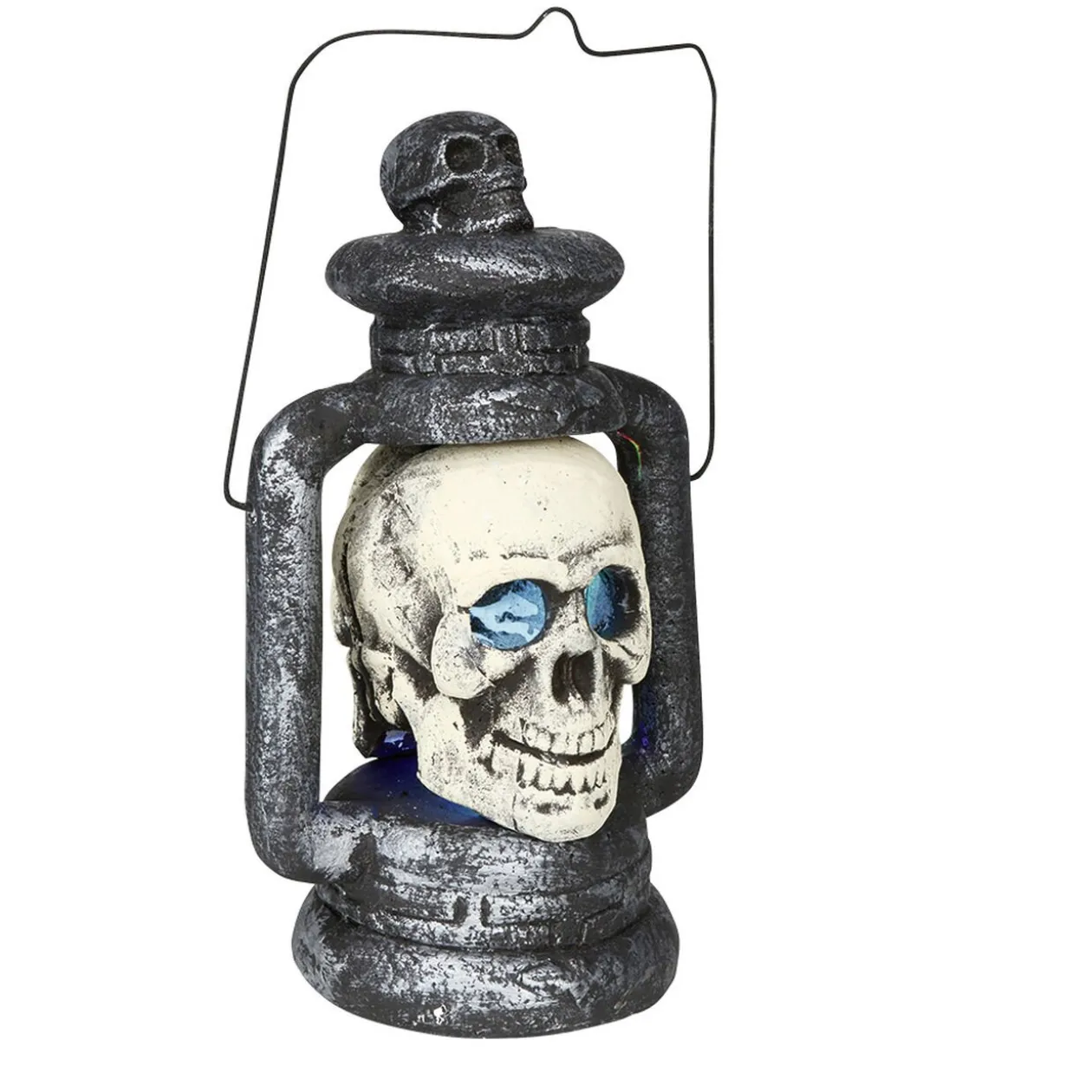 Lanterne Halloween tête de mort grise et blanche