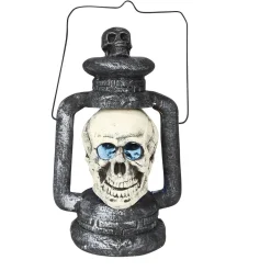 Lanterne Halloween tête de mort grise et blanche