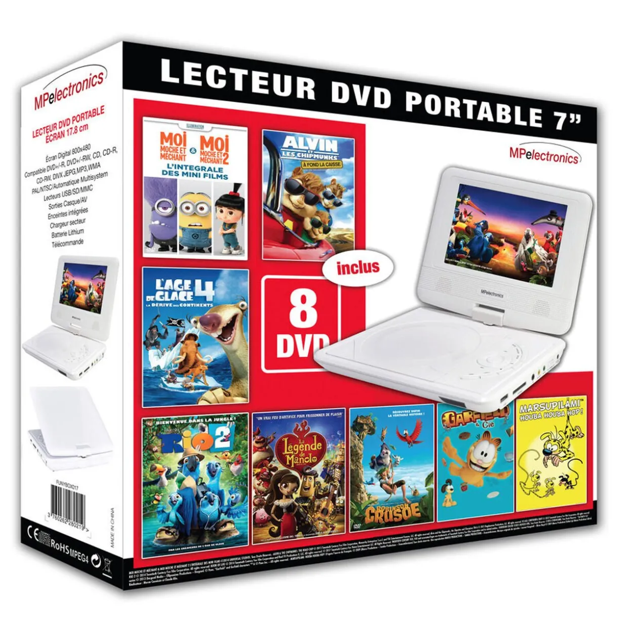 Lecteur DVD portable blanc 7 pouces