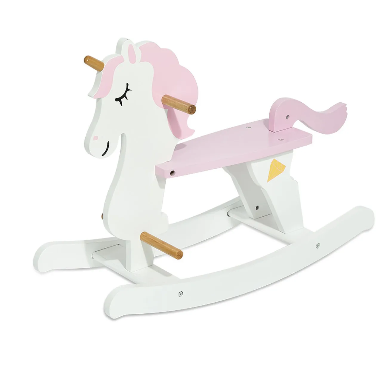 Licorne à bascule blanche et rose en bois