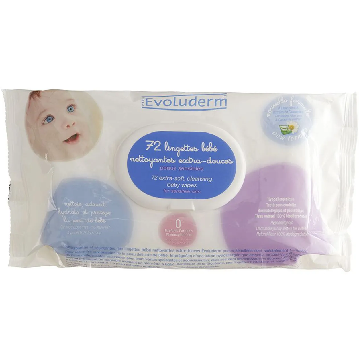Lingette nettoyante bébé Evoluderm x72