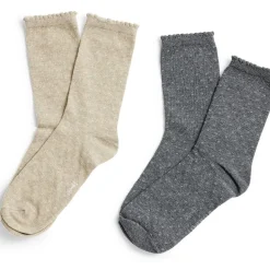 Lot 2 paires de chaussettes femme fils métallisés - Beige