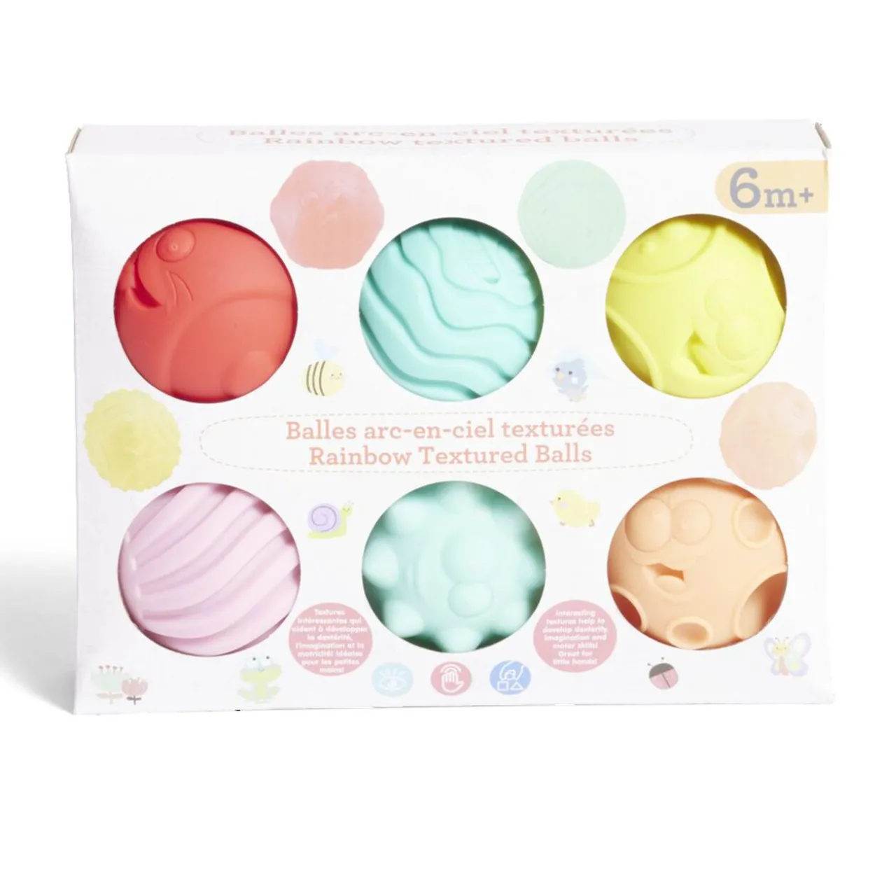 Lot de 6 balles éveil texturées thème émoji multicolore