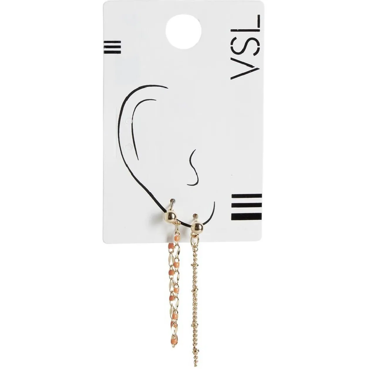 Lot de 2 bijoux d'oreilles chaîne avec clou métal doré