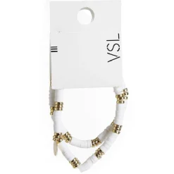 Lot de 2 bracelets perles Heishi avec pampille blanc et doré