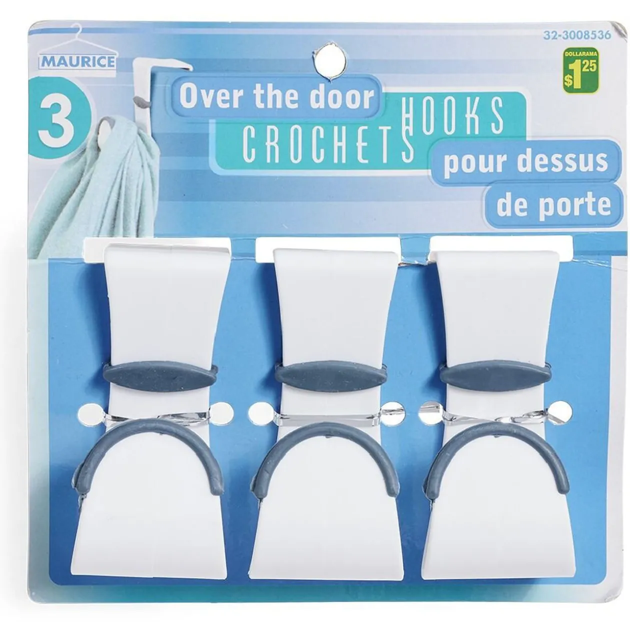 Lot de 3 crochets pour dessus de porte blanc