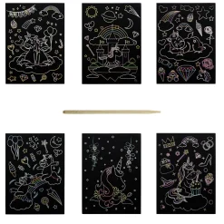 Lot de 6 feuilles à gratter thème licorne avec stylet en bois