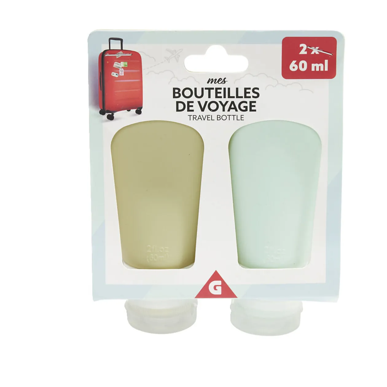 Lot de 2 flacons de voyage en silicone 60ml