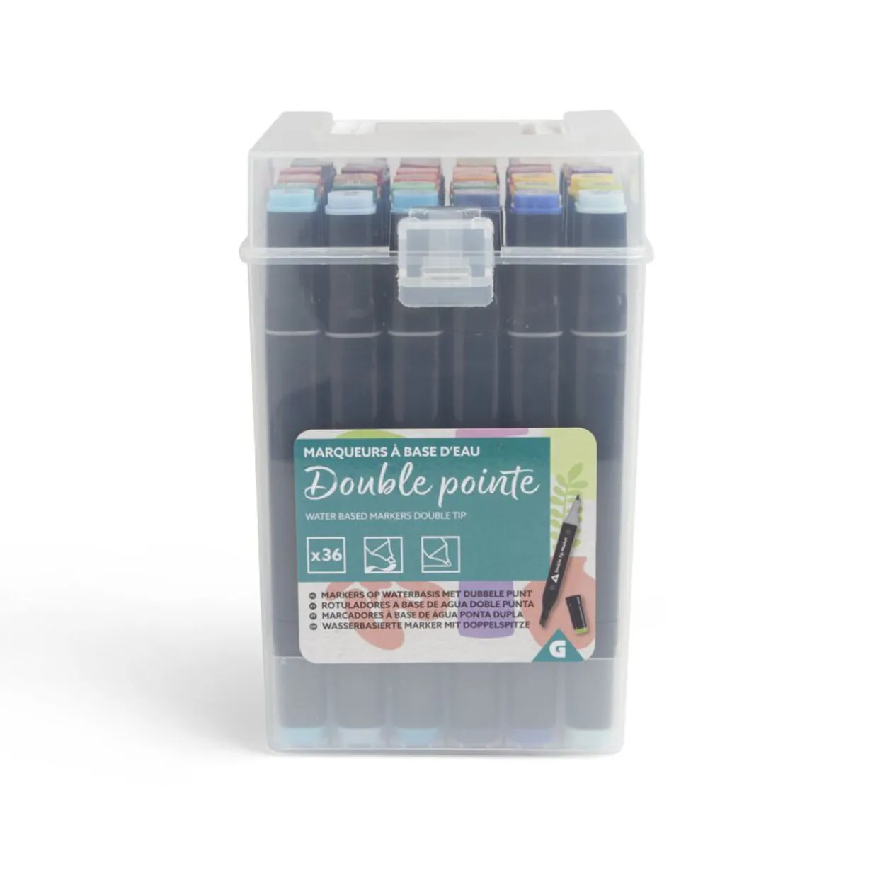 Lot de 36 marqueurs à base d'eau double pointe plastique noir + 3 ans