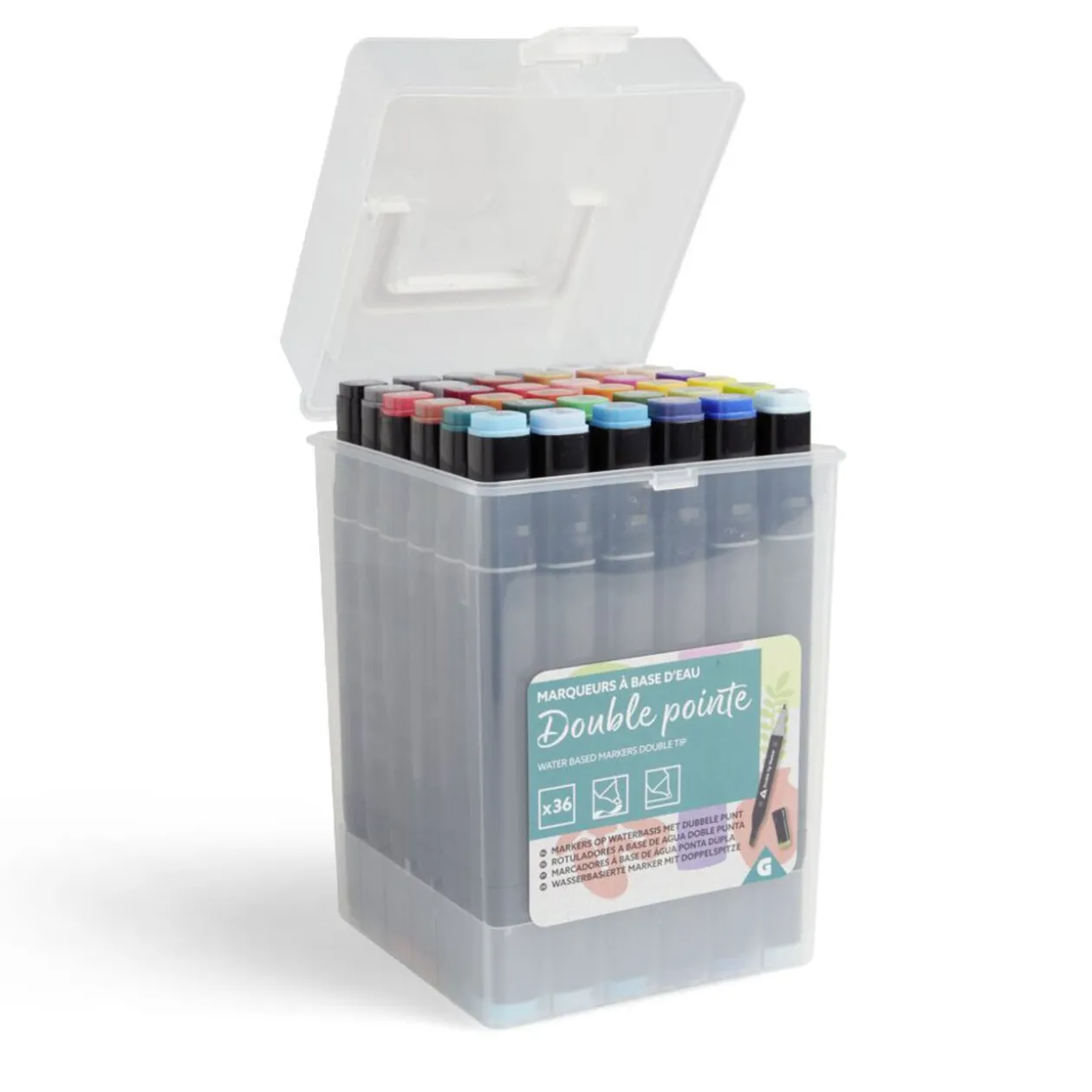 Lot de 36 marqueurs à base d'eau double pointe plastique noir + 3 ans