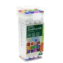 Lot de 12 marqueurs double pointe dans boite H16,3cm