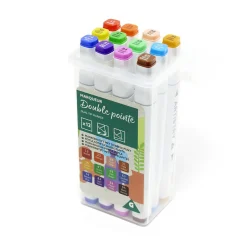 Lot de 12 marqueurs double pointe dans boite H16,3cm