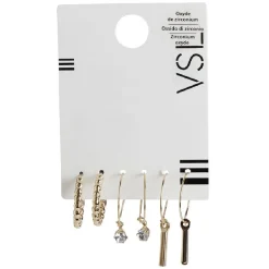 Lot de 3 paires de créoles en métal doré cristal/perle/pendante