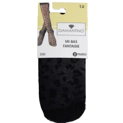 Lot de 2 paires de mi-bas noir femme polyamide et tulle fantaisie 20D