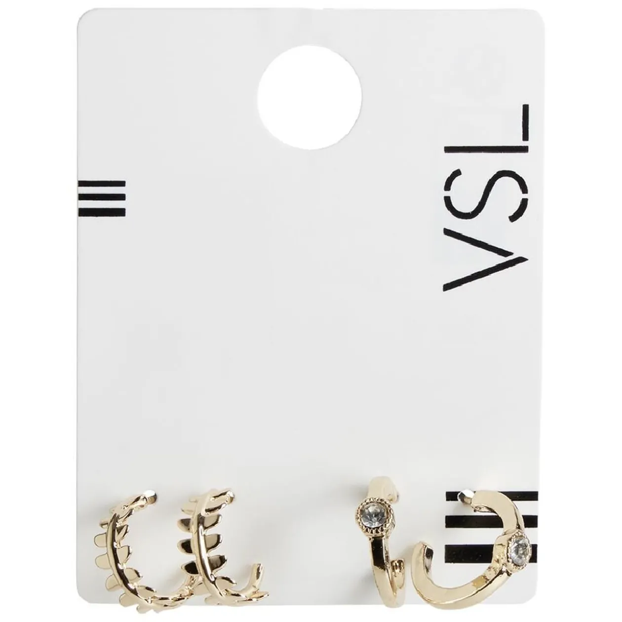 Lot de 2 paires de mini créoles design feuillage et strass blanc