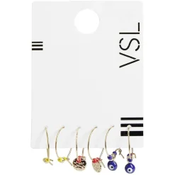 Lot de 3 paires de mini créoles métal doré avec pendentif et perles colorées