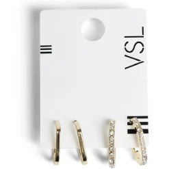 Lot de 2 paires de mini créoles métal doré avec strass