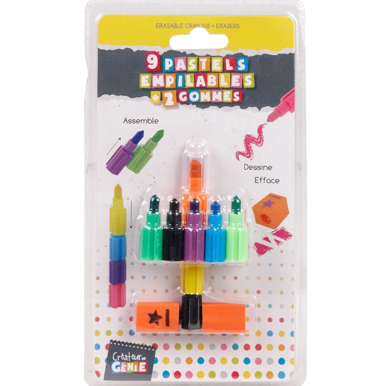 Lot de 6 pastels empilables + 2 gommes