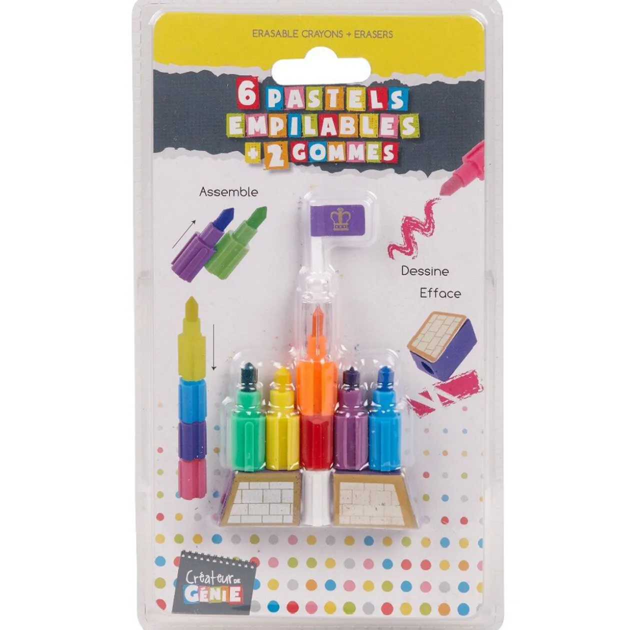 Lot de 6 pastels empilables + 2 gommes