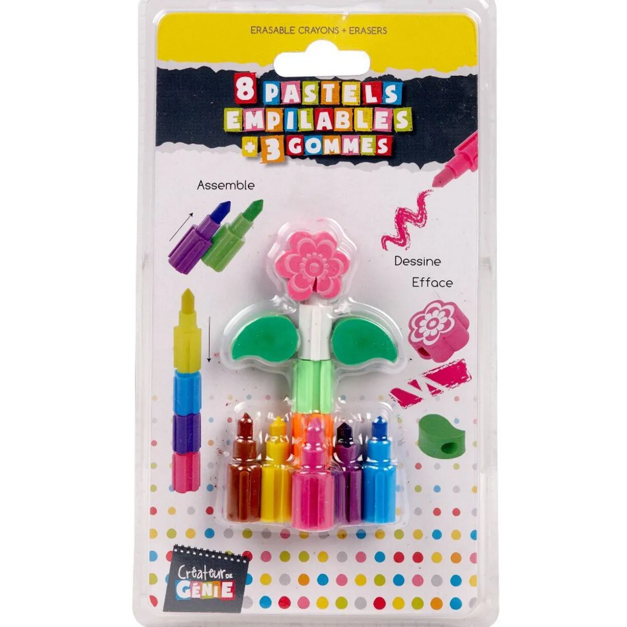 Lot de 6 pastels empilables + 2 gommes