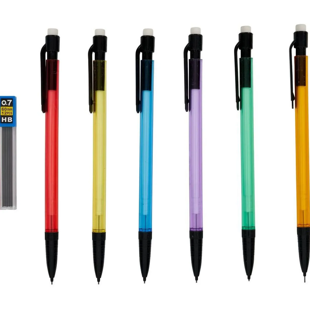 Lot de 6 portes mines HB 0,7mm avec 12 recharges