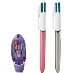 Lot de 2 stylos BIC 4 couleurs + ruban correcteur.